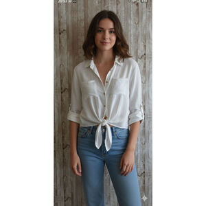 Women's Notations Button-Down Shirt Size L White